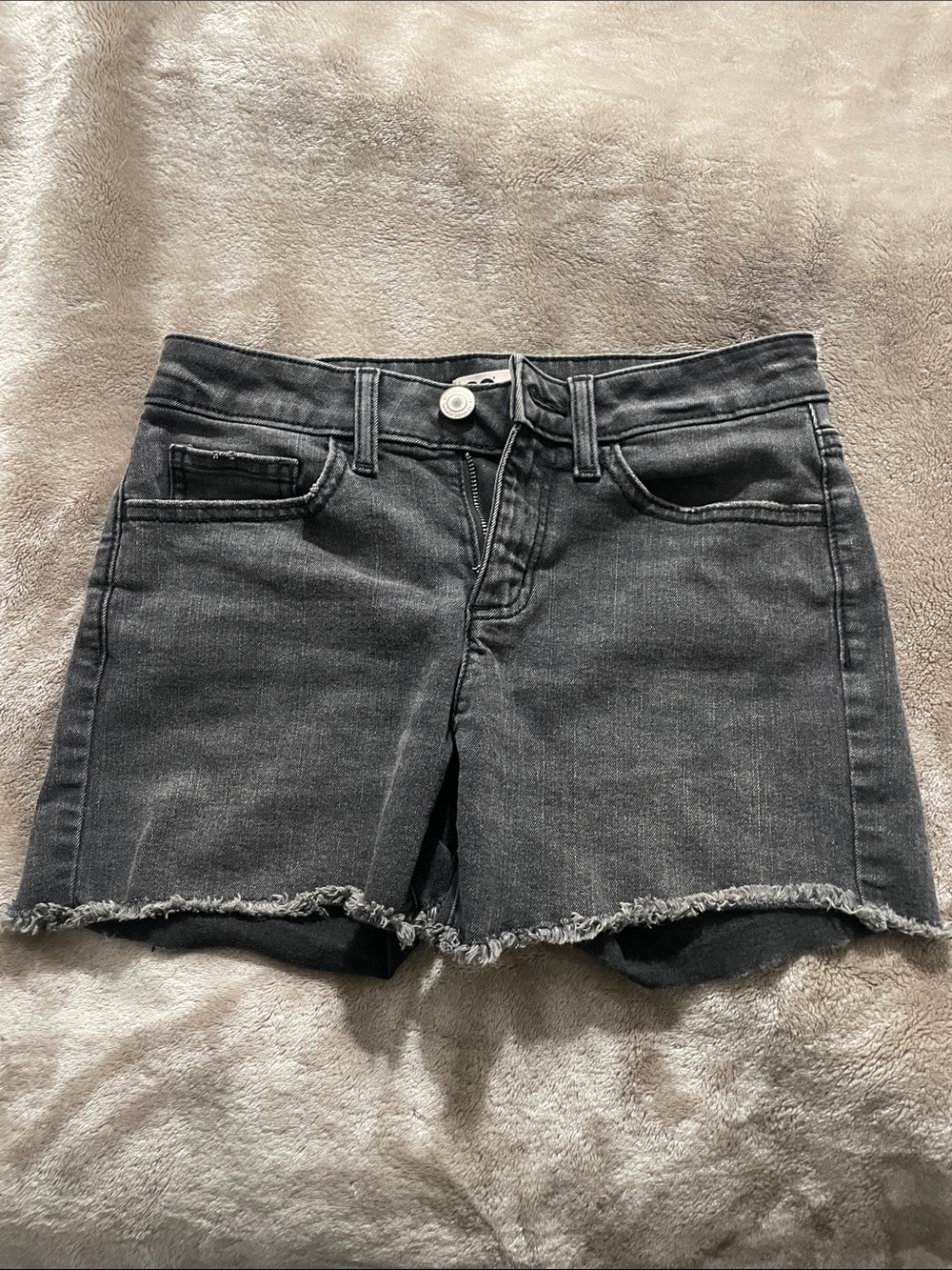 SO Women's Black Washed Frayed Hem Jean Shorts
